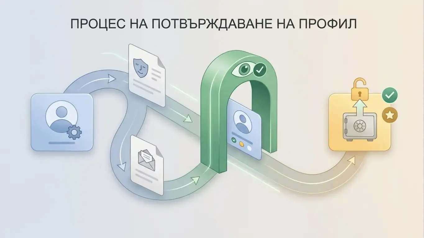 Абстрактна редакционна схема на KYC проверка между акаунт, проверка на данни и теглене
